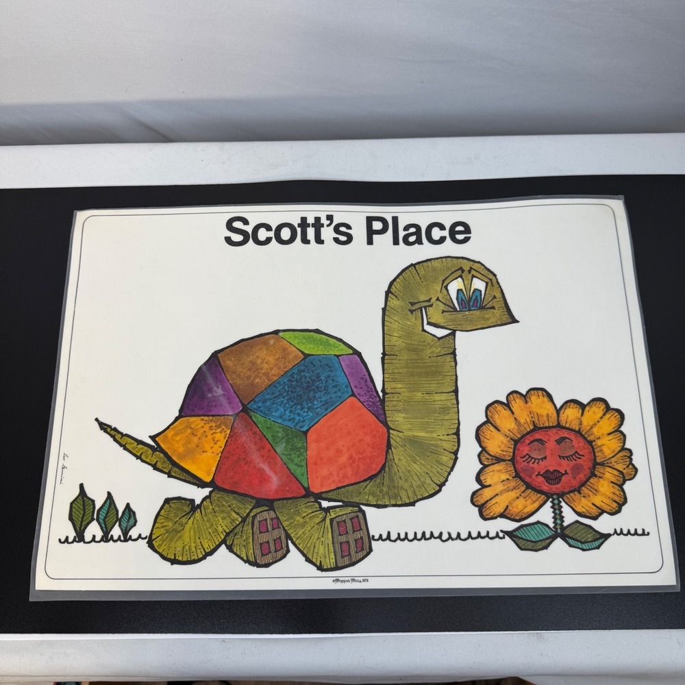 Vintage 1975 Moppet Mats Scotts Place‎ Turtle Sunflower Leo SeminiTable Placemat